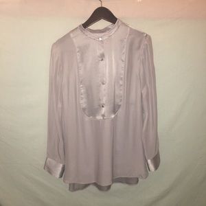 New Light Dusty Lilac Purple Button-Up Low Collar Silky Sheer Flowy Top